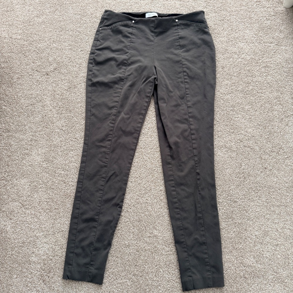 Calvin Klein Pull On Ankle Pants Womens Medium Taupe Slim Leg Seamed‎ Trousers